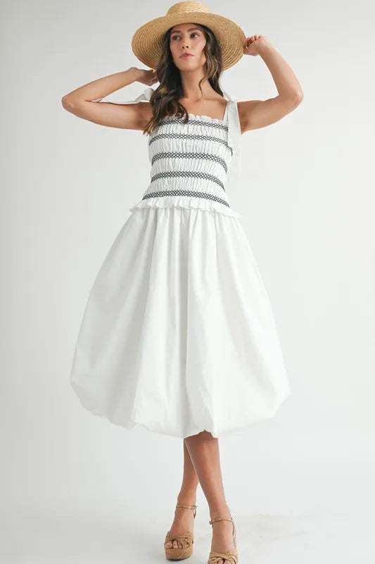 Women’s Smocked Bodice Bubble Midi Dress