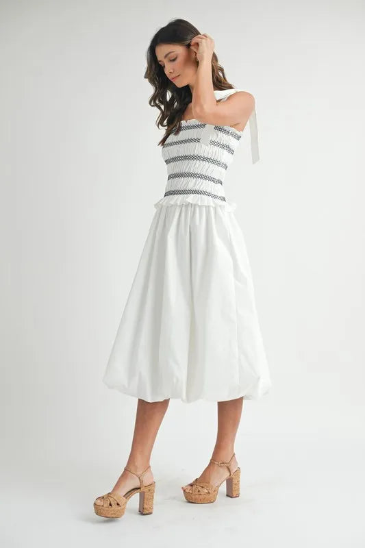 Women’s Smocked Bodice Bubble Midi Dress